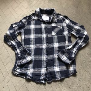Justice Girls Blue Plaid Button Shirt Sz10